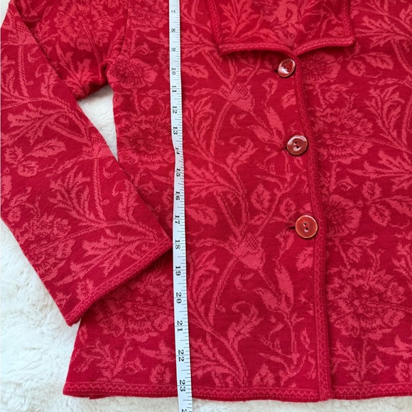TINDE Extrafine Merino Wool Chic Red Floral Jacquard Pattern Cardigan Jacket -M - Picture 13 of 16